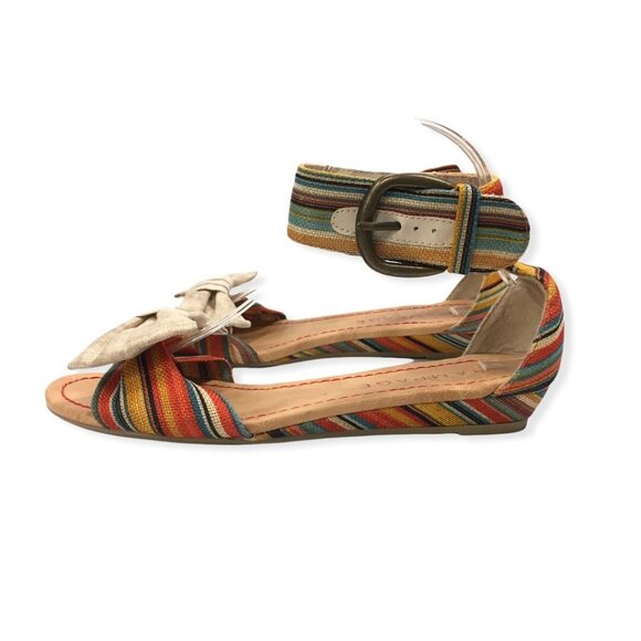 Rampage Low Wedge Sandal Size 9 Colorful Fabric Ankle Strap Darling - Picture 6 of 12